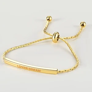 Low MOQ PVD Plated Stainless Steel Sliding Curved Tube Bracelet Adjustable Blank Stainless Steel Bracelet