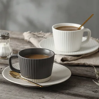Hot Sale Ceramic Two Tone Coffee Cup Set Custom Matte Latte Cups and Saucers for Wholesale