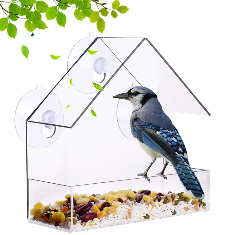 Clear Acrylic Food Feeder Large Bird Cage Hanging Plastic Garden Window ...