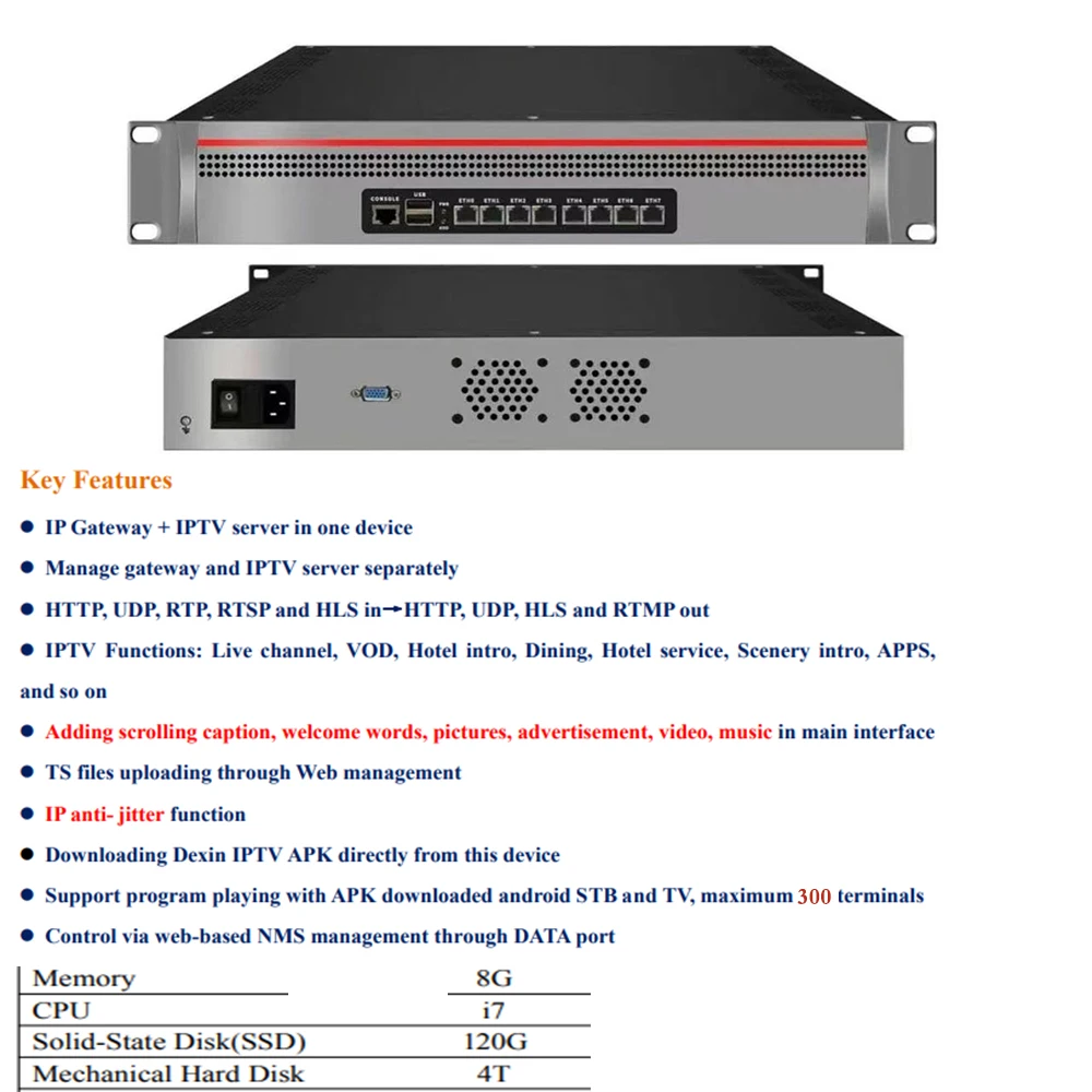 Live Streaming on Demand Protv Iptv,HTTP UDP RTP RTSP and HLS for Hotel TV  Systems,TV Gateway Server