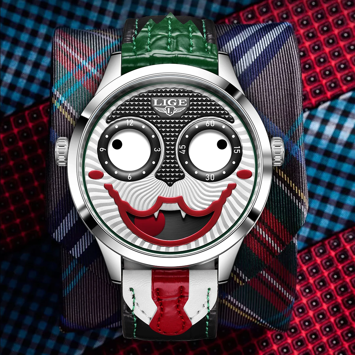 LIGE LG89160 Men's Quartz Watch - Unique Clown Dial, Sport Style