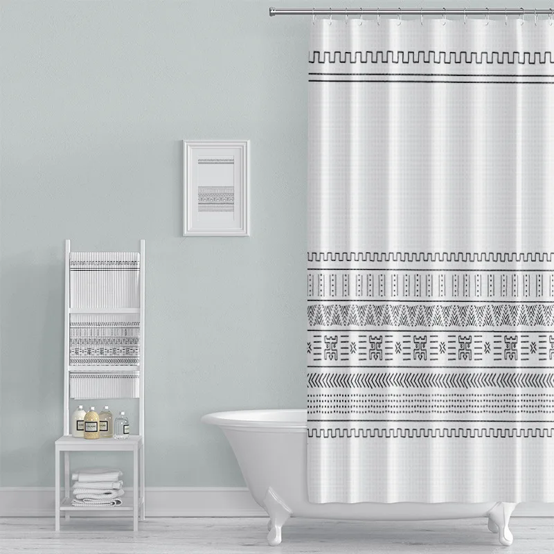 Summer Anne's Boho Digital Printed Waffle Grid Shower Curtain Bohemian Style Bathroom Waterproof Shower Curtains