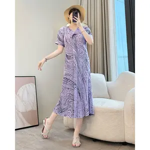 Factory Wholesale Plus Size Lady Evening Dress Miyake National Pleated Print Loose Slim Straight Style