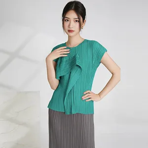 Miyake Latest Summer Fashion Design Short-sleeved Top Women Casual Shirt Pleated Design T-shirt