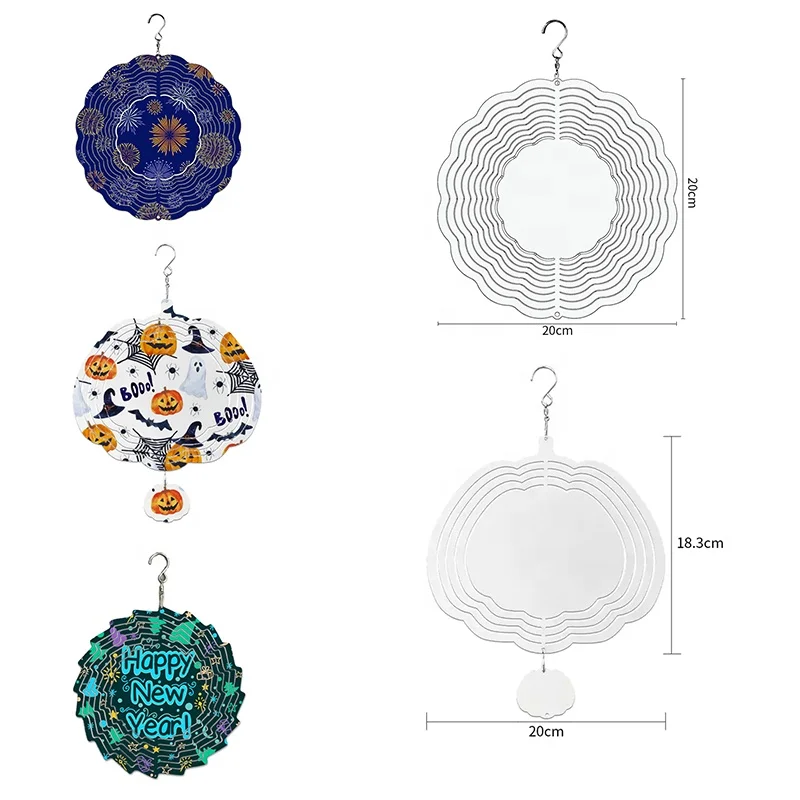 Custom Size 8inch 10inch Sublimation Blank Aluminum Wind Spinner Include Hooks