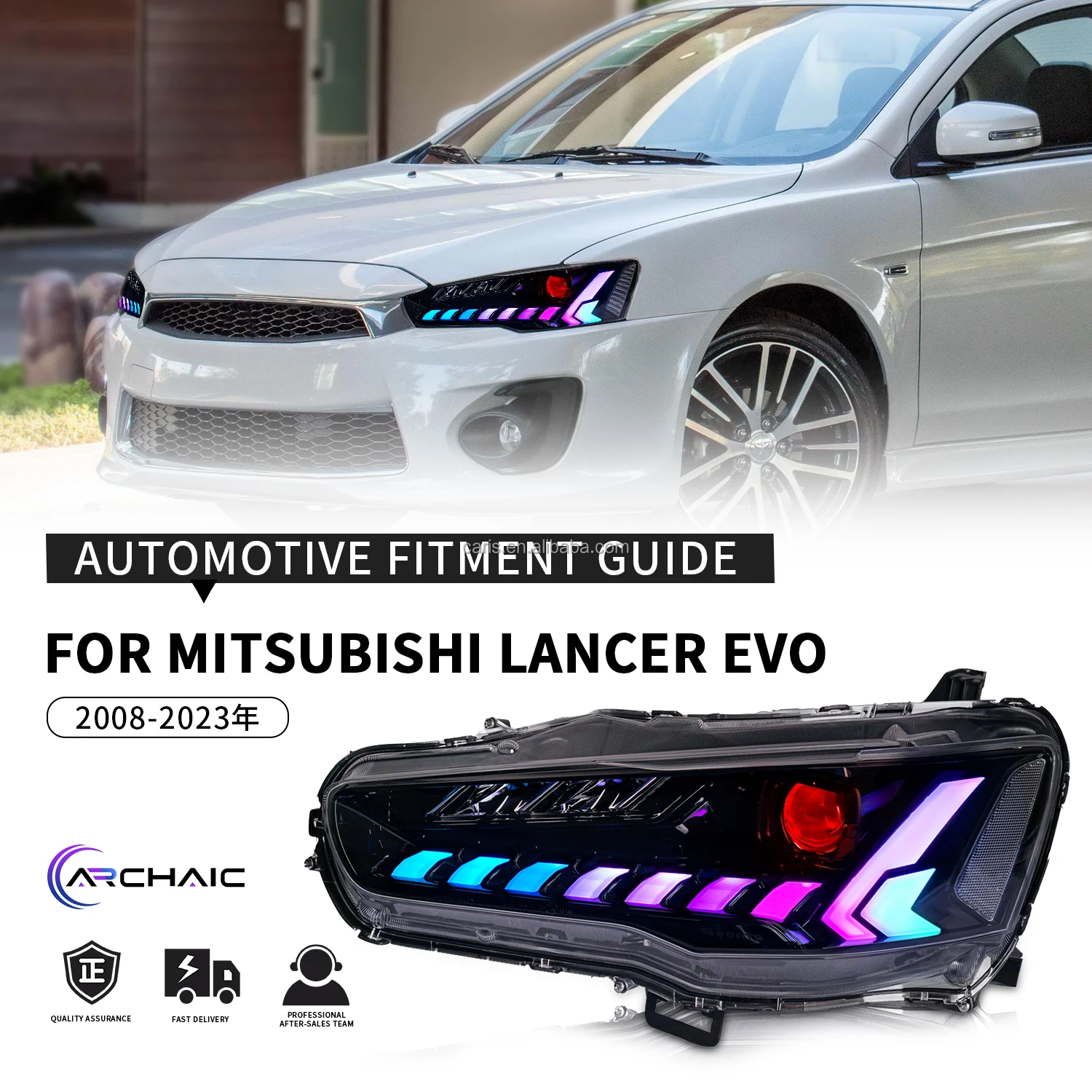 Lámpara RGB de nuevo diseño arcaico con faros de señal de giro secuencial para Mitsubishi Lancer ex Evo 2008-2017 lámpara delantera