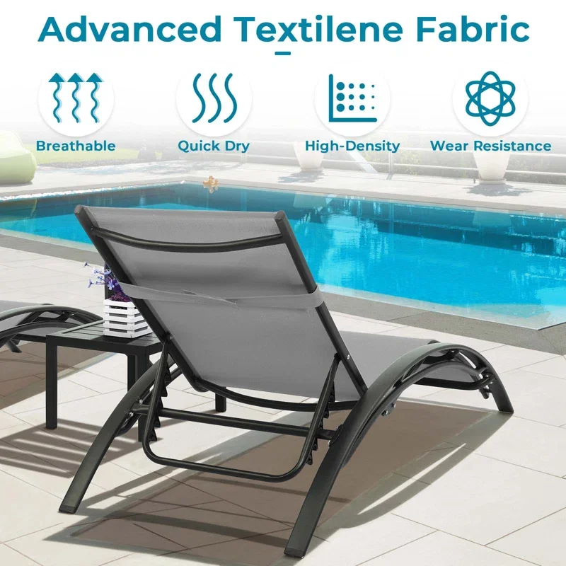 Leisure Outdoor Furniture Garden Patio Sun Lounger Chaise Lounge Potable Set Aluminum Fabric Swimming Pool factory