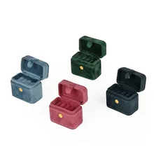 Mini Portable PU Leather Jewelry Storage Box Fashionable Velvet Cross-Border Ins Jewelry Case for Earrings and Rings Gift Box