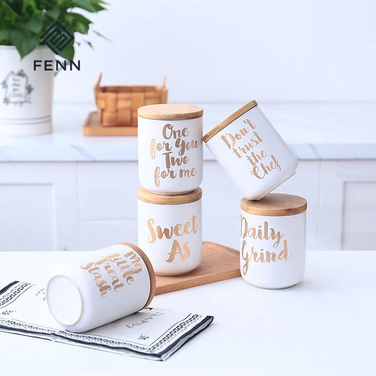 product fenn customized matte kitchen canister airtight jar ceramic coffee canister sets with wooden bamboo lids for home and kitchen-58