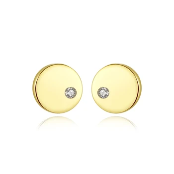GEM&TIME Single CZ Round Shaped Real 14K Gold Earrings Cute Girls Simple Stud Earring
