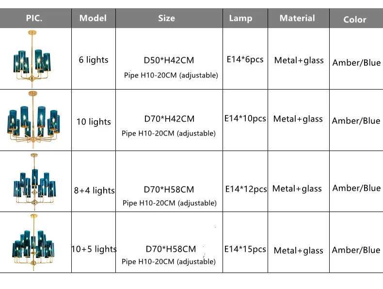 Modern Ceiling chandelier for living room Nordic blue glass blowing chandeliers pendant lights