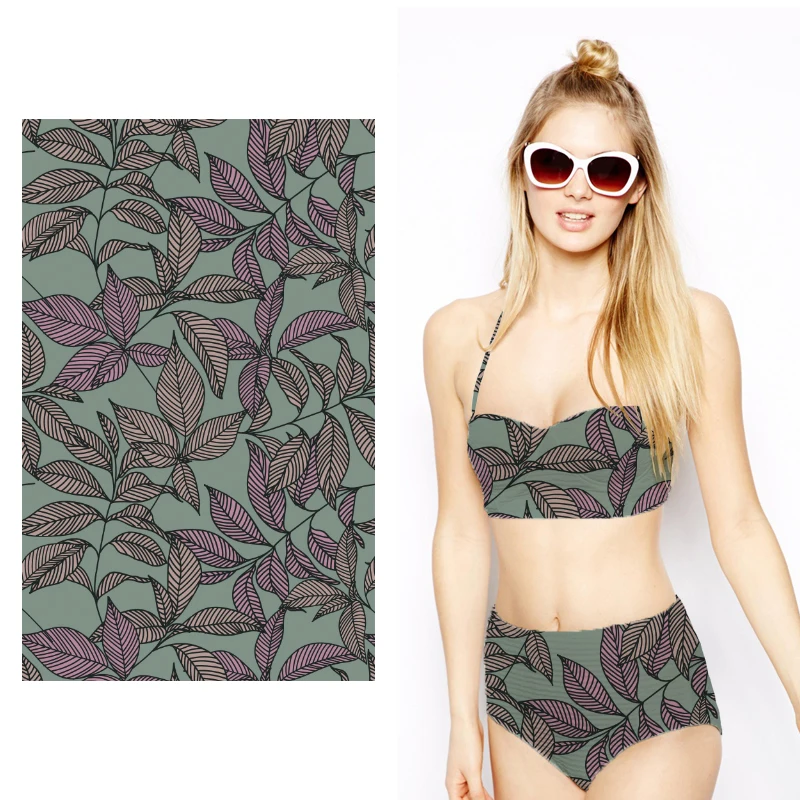 85 Polyester 15 Spandex Recycled Polyester Swimwear Green Jacquard Swimsuit Fabric Buy