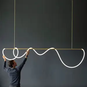 Musical Note Linear Pendant Light for Restaurant Bar and Dining Table Artistic Designer Creative Tube Wrapping Line Chandelier