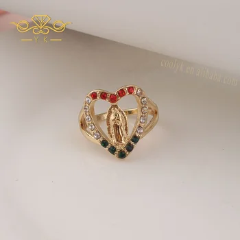 Unique Religious Jewelry Virgin Mary Guadalupe Two Tone Plated Ring with Tricolor Zircon