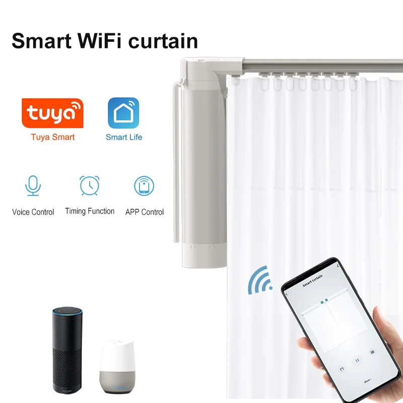 Wifi Curtains Smart Home Automation Motorized Curtains Remote Control Window Automatic Curtain Opener Motor