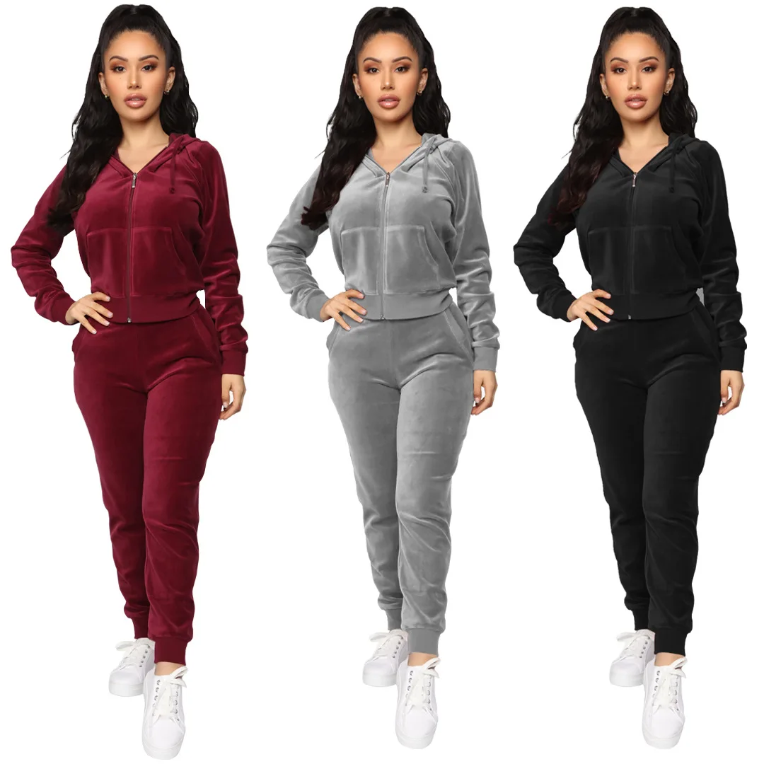 2021 Wholesale Soft Touch Solid Custom Running Sports Hoodie And Pants Set  Running Training Velour Womens Tracksuit - Buy Womens Tracksuit,2021 New  Arrivals Velvet Tracksuits For Women Sexy V Neck Sweatshirts Custom
