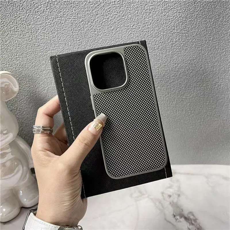 product slim fit carbon fiber texture faux leather pc mobile phone case screen protector military grade shockproof for 17 pro max-7