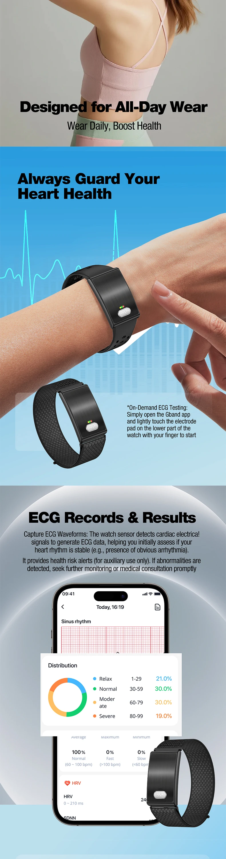 product 2026 es02 screenless smart bracelet body temperature ecg hrv heart rate sleep monitoring health fitness tracker sport smart band-3