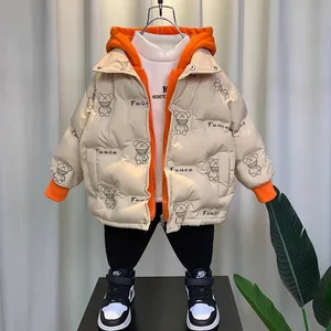 Customized Waterproof Thick Winter Children's Coat for Boys with Zipper and Hooded Cartoon Pattern Design Clothes for Kids
