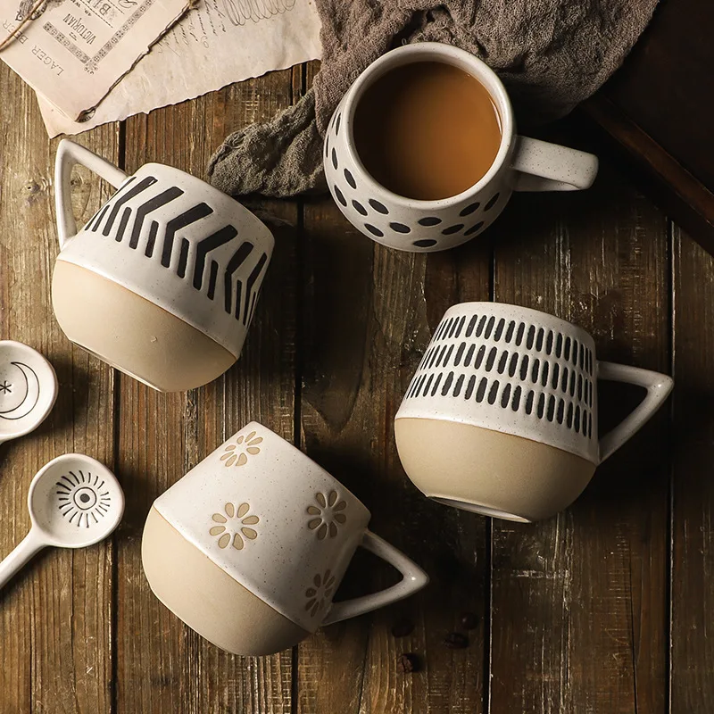 Unique Coffee Mug - Vintage 450ML Ceramic Speckled Pottery Mugs