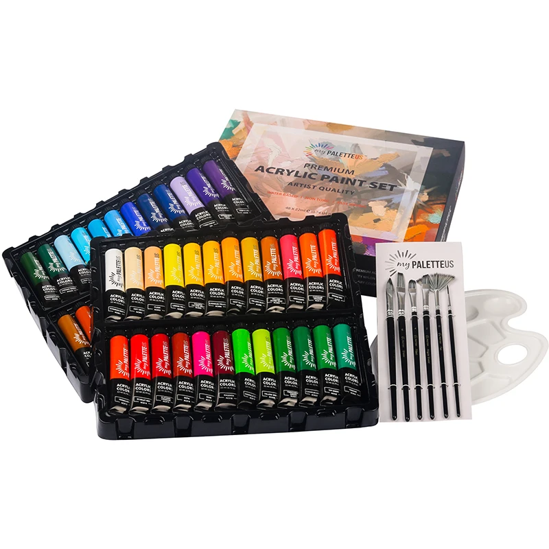 55pcs 48colors 22ml Acrylic Paint Set With Brushes And Palette