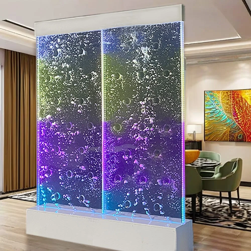 モダンLEDウォーターバブルウォール照明付き噴水、高級アクリル製可動