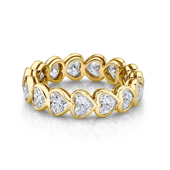 Laodun 18k Gold Plated Bezeled Heart Diamond Eternity Band Ring Hearts Wrap Full 3A Zircon Ring for Women