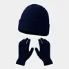 Autumn and winter warm gloves hat suit-[navy blue]]