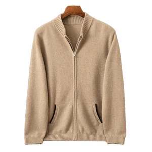 Custom-Made 100% Cashmere Men's Full-Zip Open Cardigan Heavyweight Thickened Air Layer Breathable Business Casual Winter Coat