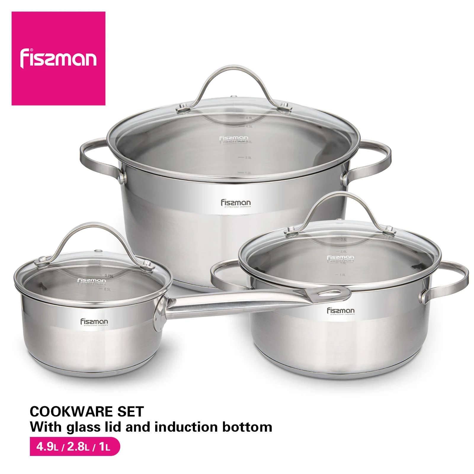 FISSMAN 304 Stainless Steel Cooking Sauce Pot With Glass Lid