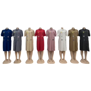 New Wholesale Women Fashion Summer Loose Casual Short Sleeve Lapel Shirt Midi Dress