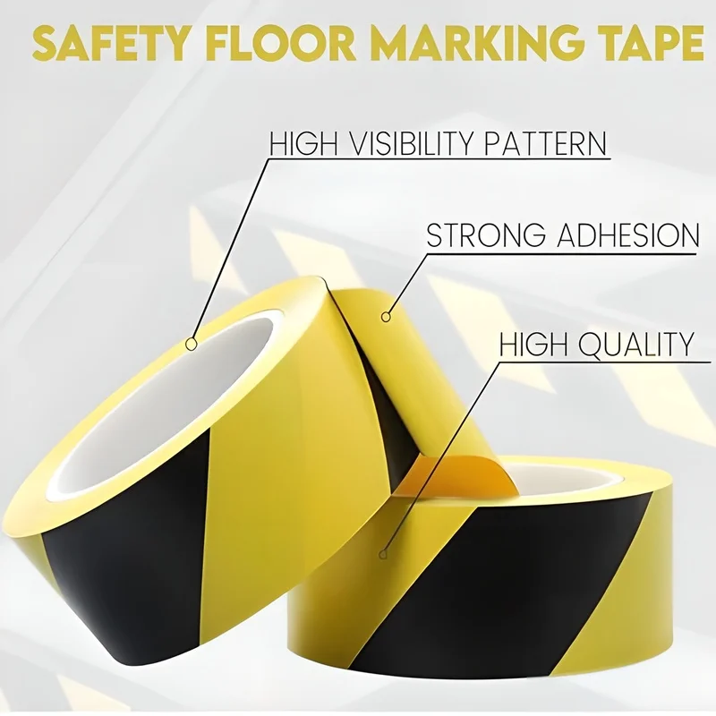 PVC Warning Tape Vinyl Floor Marking Lane Safety Waterproof Strong Adhesive Black Yellow Color Hazard Caution Tape