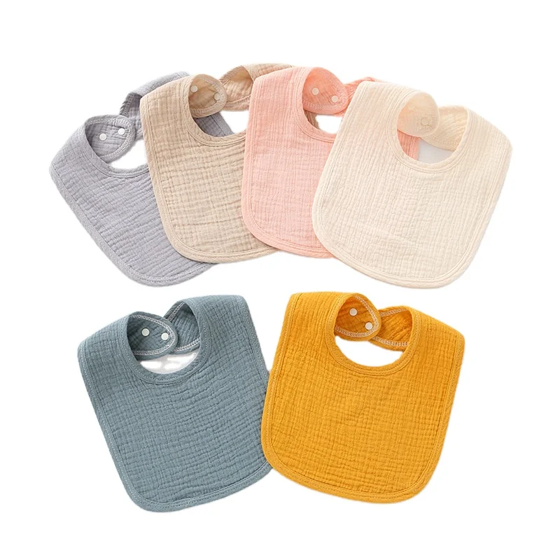 Whosale Newborn material 100%  cotton Super soft Plain Cotton 4 layers muslin baby drool bibs absorbent towel baby smock bib