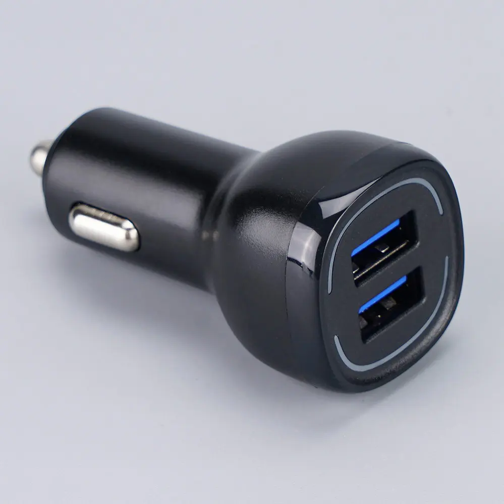  2 USB-A Black With Indicating Light Square Car charger DC12V-24V 4042