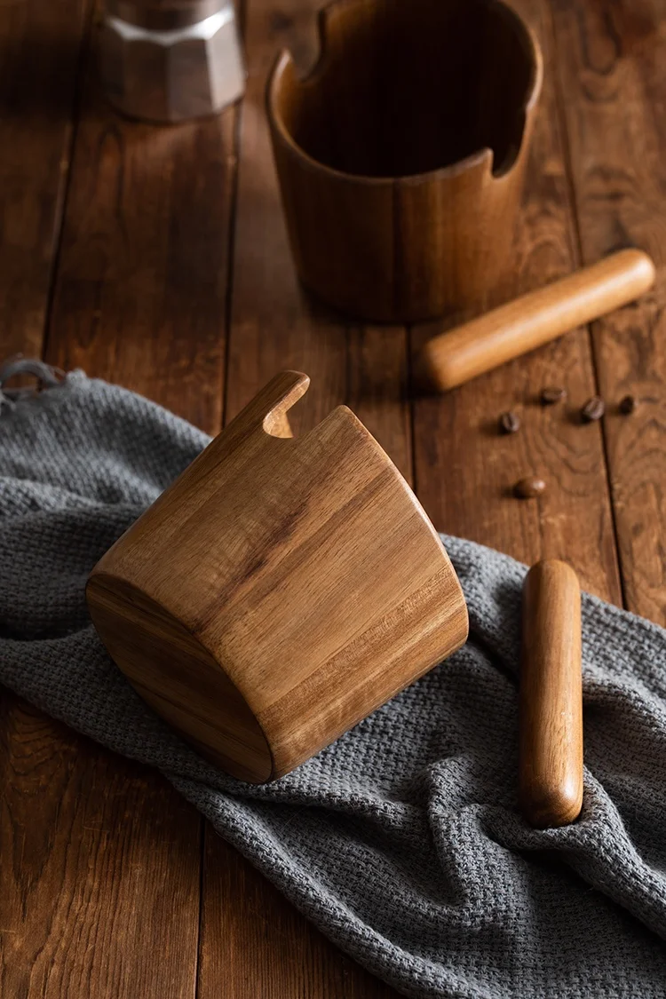 Custom logo Coffee Accessories Wood Knock Box Waste Bucket Bar Espresso Grounds Barista