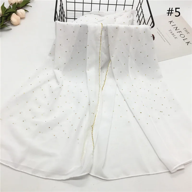 2020 New Popular Chiffon Hijab With Diamonds and Chain Muslim Headscarf Shawl