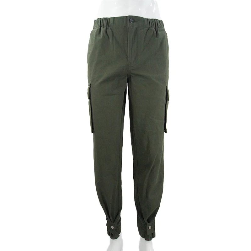 2024 Women Breathable Mid Narrow Bottom Cargo Pants Black Ribbon Pocket Jogger Punk Hip Hop Streetwear Harajuku Harem Pants