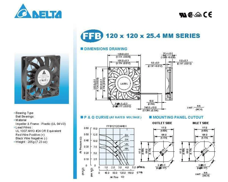 Original electric axial flow cooling fan FFB1224HH 12025 24V VH SH EH