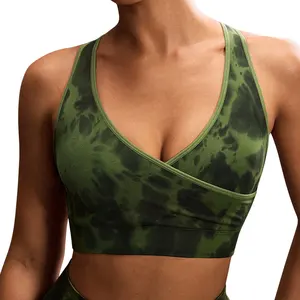 Customized Seamless  Women's Yoga Bra Tie Dye V-Neck Beautiful Back High Elasticity High Support Lady Underwear for Workout