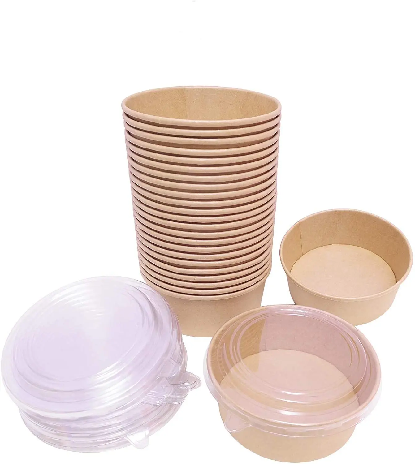 Disposable Round Kraft Paper Salad Bowls With Lids Paper Food Cups For For  Salad Ice Cream Box - Buy Disposable Round Kraft Paper Salad Bowls With Lids  Paper Food Cups For For