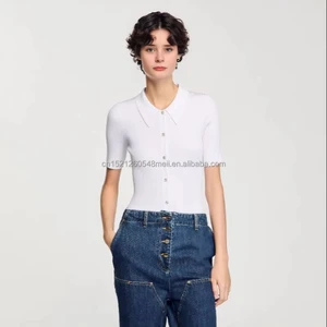 2025 Summer New Women's Classic Joker Knitted Fit Shirt Solid Color Casual Style Thin for Comfort