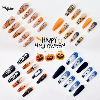 24 pcs High Quality Luxury  Reusable Printed False Nails Halloween Acrylic Press-On Nails Acrylic Nails Terror Tips