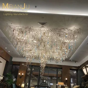 Custom Copper Tree Branch Teardrop Glass Chandelier Luxury Hand Forged Artisan Crafted for Grand Mansion Villa Living Room
