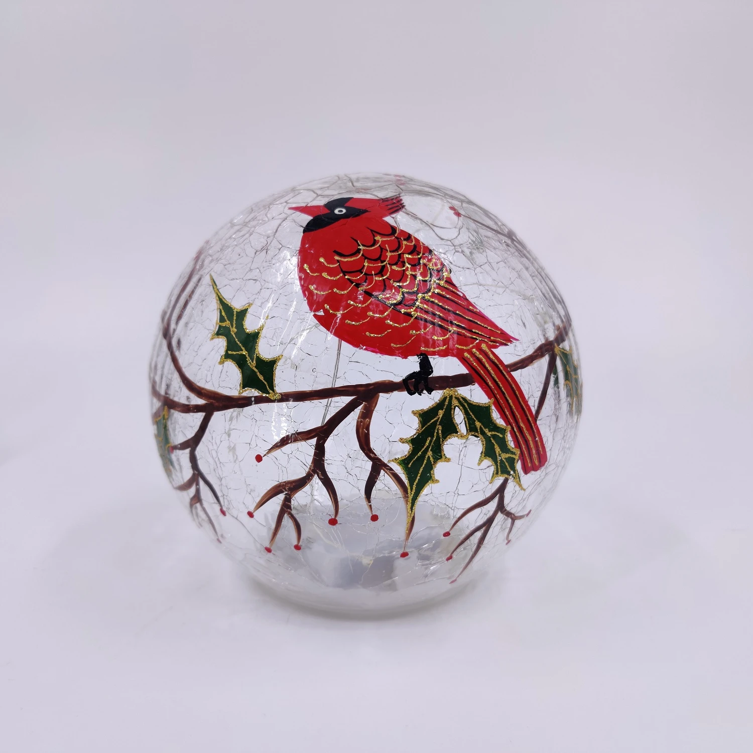 decorating christmas clear crackle glass ball with led lighted hand painted cardinal crackled glass ball globe light