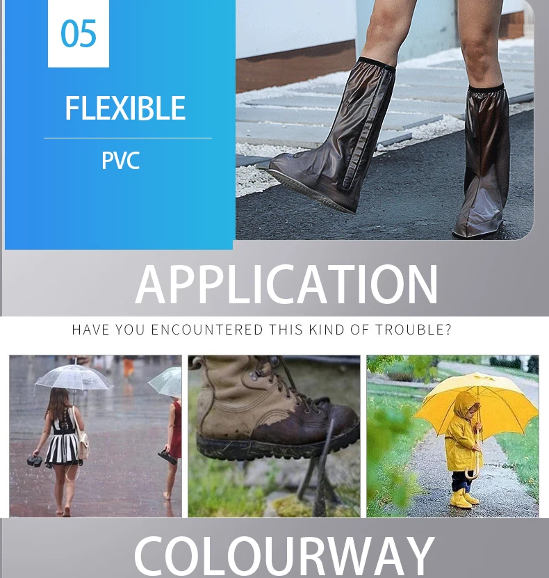 High Top Hot Selling Anti Slip Waterproof Long Zip Rain Shoe Boot Cover