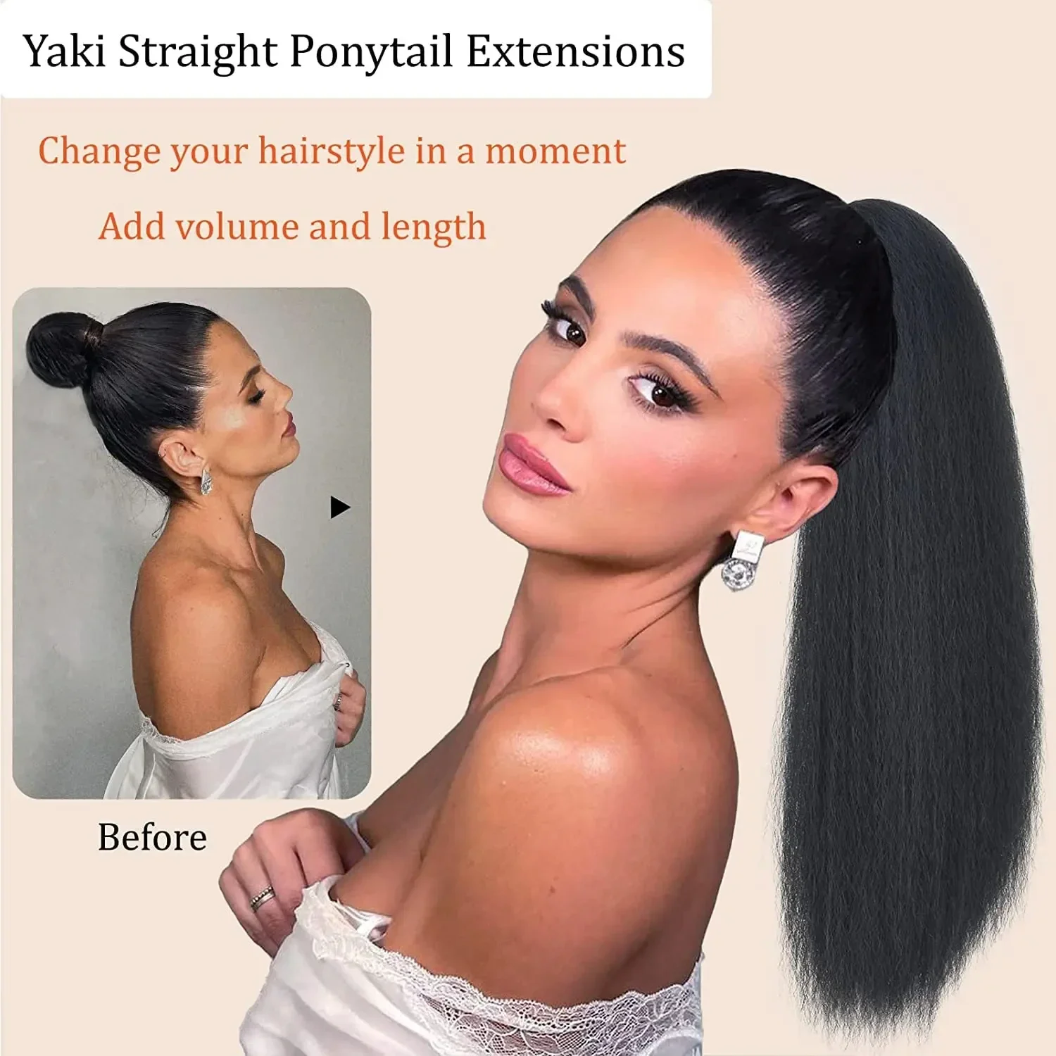 Afro Yaki dritto coulisse coda di cavallo capelli umani brasiliani clip in estensioni dei capelli_voghion.com