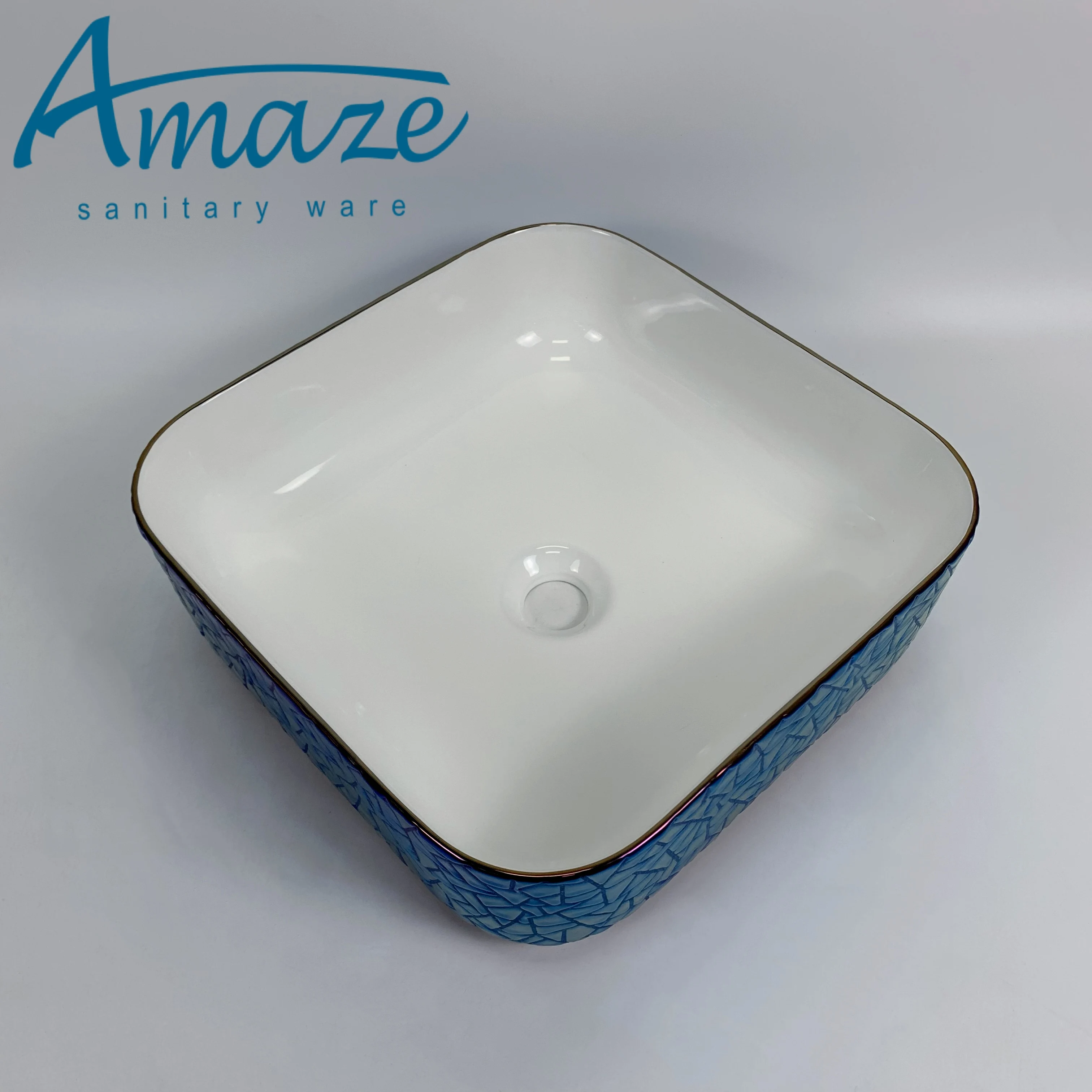 Color ceramic art basin Blue electroplate pattern home&hotel bathroom wash basin counter top basin supplier