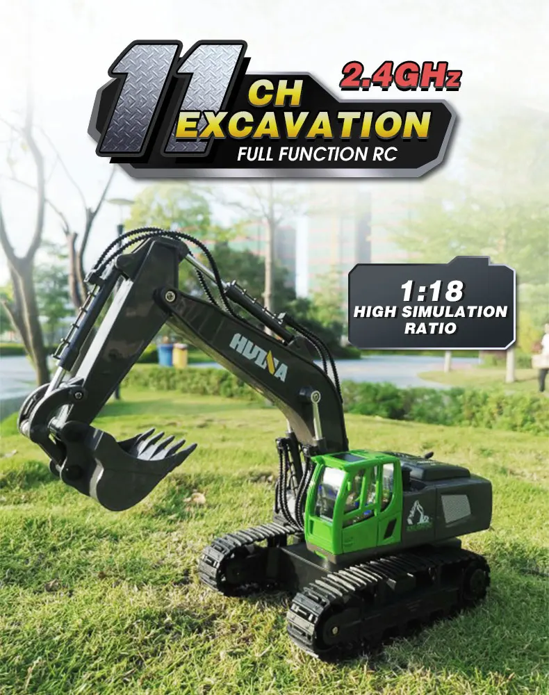 2022 HOSHI RC Excavator HUINA 1558 - 11ch 1/18 Alloy Metal Crawlers