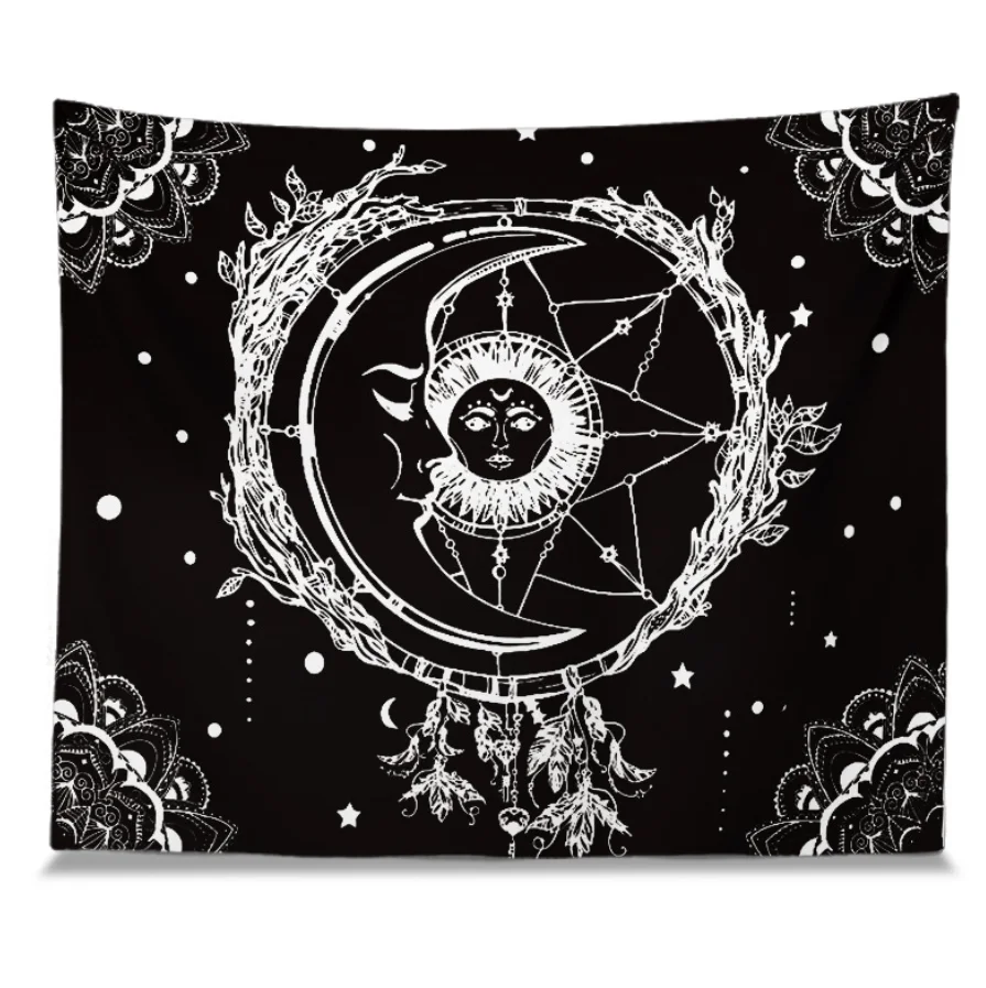 Загадочный психоделический гобелен дизайн Сияющие солнце звезды луна одеяло портрет цифровая печать настенная Подвеска для вечеринки