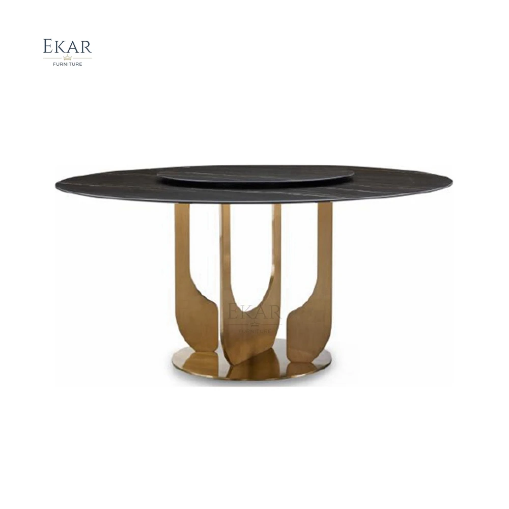 Chic Marble Top Dining Table with Metallic Base